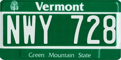 VT license plate NWY728