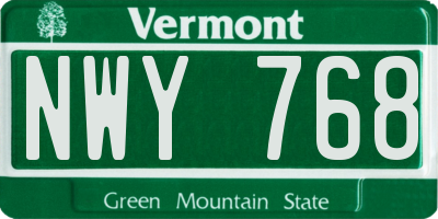 VT license plate NWY768