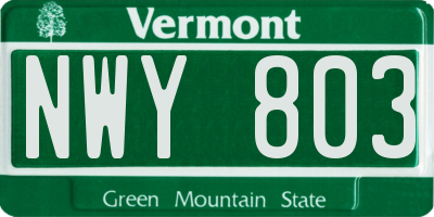 VT license plate NWY803