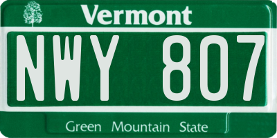 VT license plate NWY807