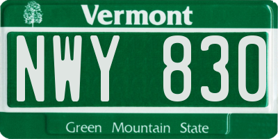 VT license plate NWY830