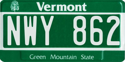 VT license plate NWY862