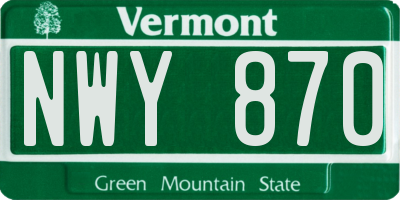 VT license plate NWY870