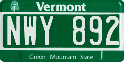 VT license plate NWY892