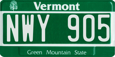 VT license plate NWY905