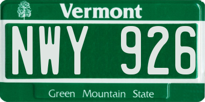 VT license plate NWY926