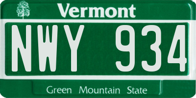 VT license plate NWY934
