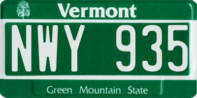 VT license plate NWY935