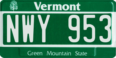 VT license plate NWY953