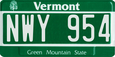 VT license plate NWY954