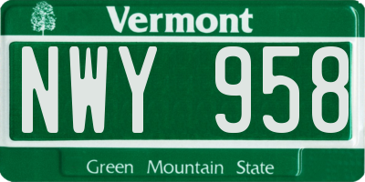 VT license plate NWY958