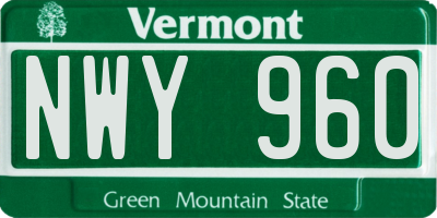 VT license plate NWY960