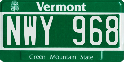 VT license plate NWY968