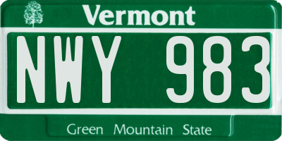 VT license plate NWY983