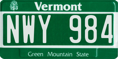 VT license plate NWY984