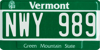 VT license plate NWY989