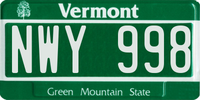 VT license plate NWY998