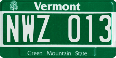 VT license plate NWZ013