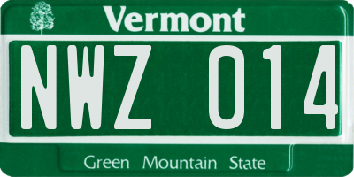 VT license plate NWZ014