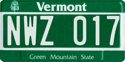 VT license plate NWZ017