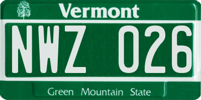 VT license plate NWZ026