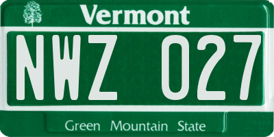 VT license plate NWZ027