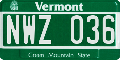 VT license plate NWZ036