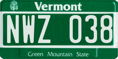 VT license plate NWZ038