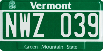 VT license plate NWZ039
