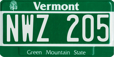 VT license plate NWZ205
