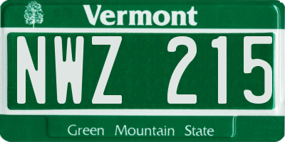 VT license plate NWZ215
