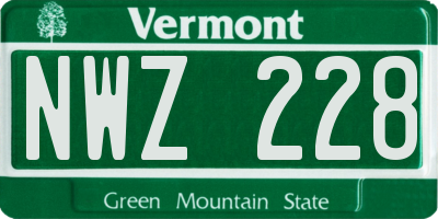VT license plate NWZ228
