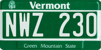 VT license plate NWZ230