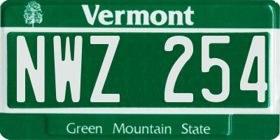 VT license plate NWZ254