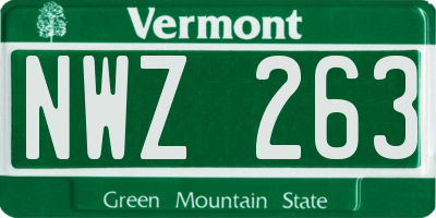 VT license plate NWZ263