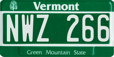 VT license plate NWZ266
