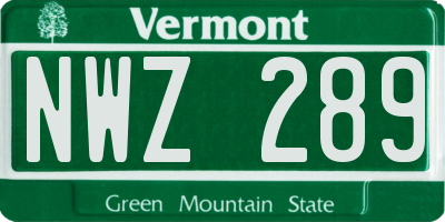 VT license plate NWZ289
