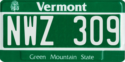 VT license plate NWZ309