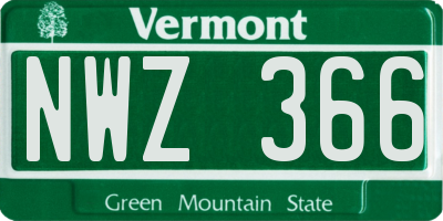 VT license plate NWZ366