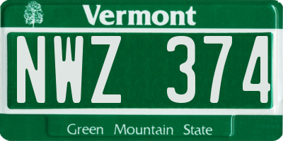 VT license plate NWZ374