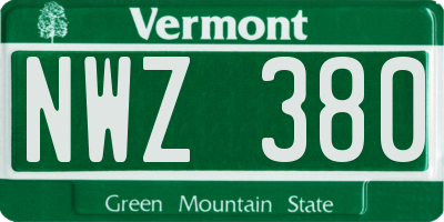 VT license plate NWZ380