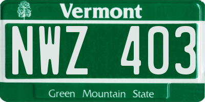 VT license plate NWZ403