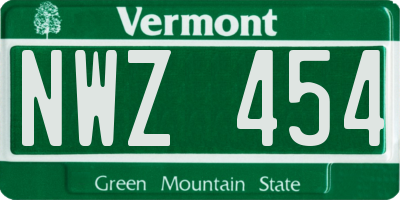 VT license plate NWZ454