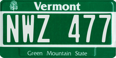 VT license plate NWZ477