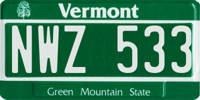 VT license plate NWZ533