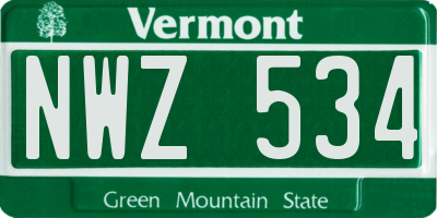 VT license plate NWZ534