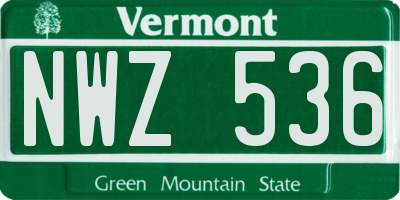 VT license plate NWZ536