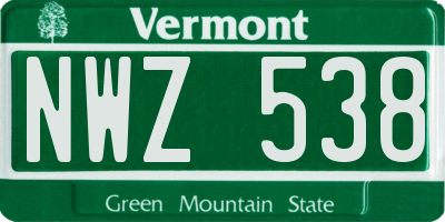 VT license plate NWZ538