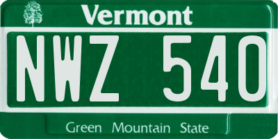 VT license plate NWZ540
