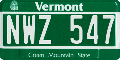 VT license plate NWZ547